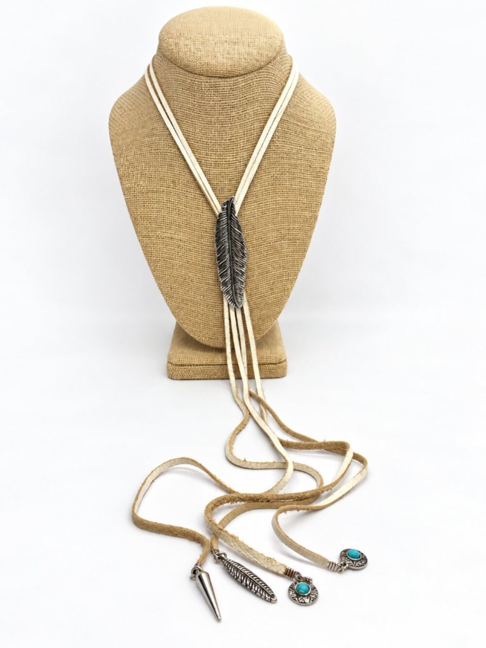 IDYLLWIND BOLO NECKLACE Feather Turquoise Suede Western Southwestern Cowgirl